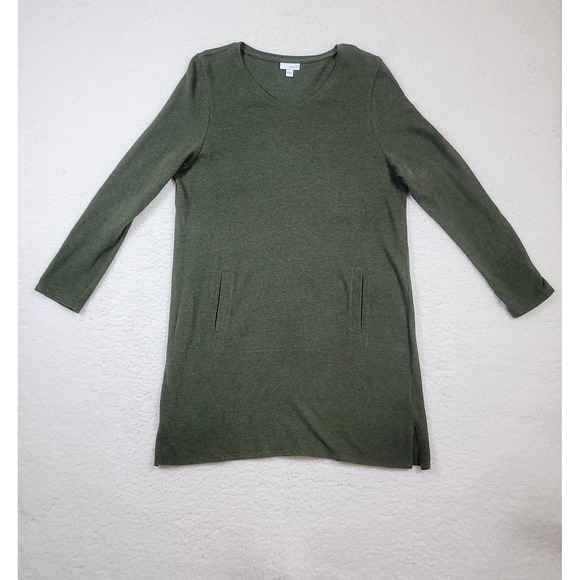 Pure Jill Tops - Pure Jill Tunic Dress Womens Large Green Cotton V-Neck Long Sleeve Pockets